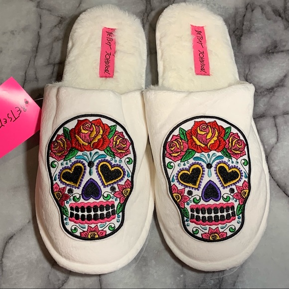 Betsey Johnson Shoes - Betsey Johnson Betsiest Vibrant Sugar Skulls Slipper White